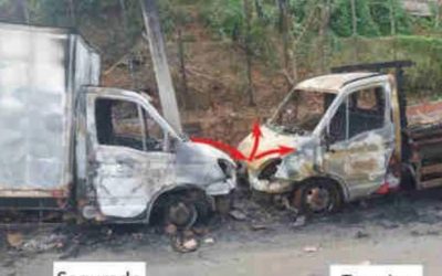 incêndio de 2 caminhões com suspeita de fraude no estado da Bahia.